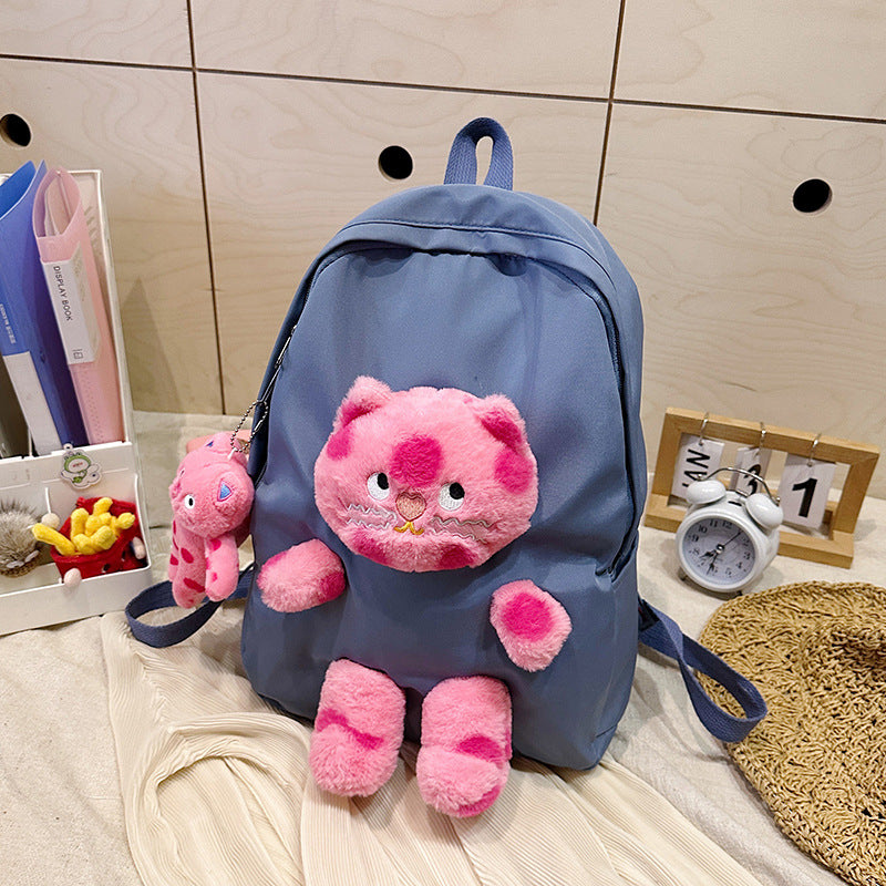 Cross-Border Cute Polka Dot Cat Girl Backpack New Personalized Plush Doll Bag Large Capacity Student Schoolbag