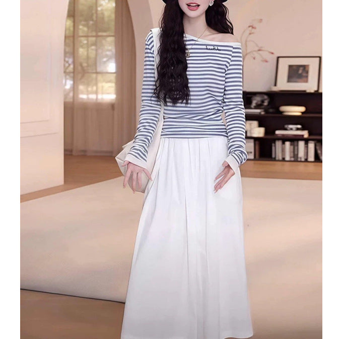 2025 New Striped Casual Spring Wear A Complete Set of High-end Super Hot Skirts Two-piece Suit Women's