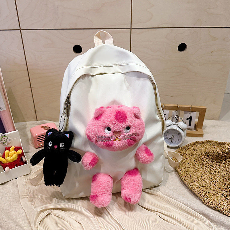 Cross-Border Cute Polka Dot Cat Girl Backpack New Personalized Plush Doll Bag Large Capacity Student Schoolbag