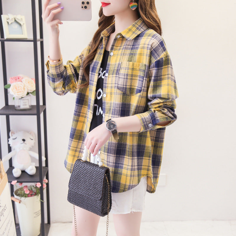 ANTMVS Plaid Shirt Women's Loose Long Sleeve Spring and Autumn Style Versatile Casual Student Spring and Autumn plus Size Korean Style Shirt Coat Cotton