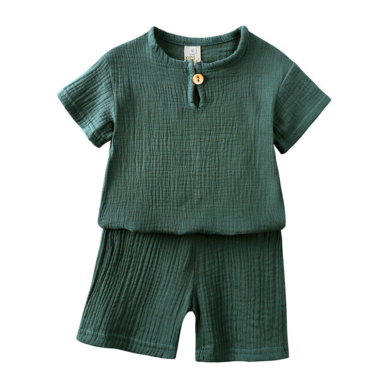 ANTMVS Children's Clothing Wholesale Summer Children's Cotton and Linen Short Sleeve T-shirt Shorts Set Chinese Style Children Thin Two-Piece Suit