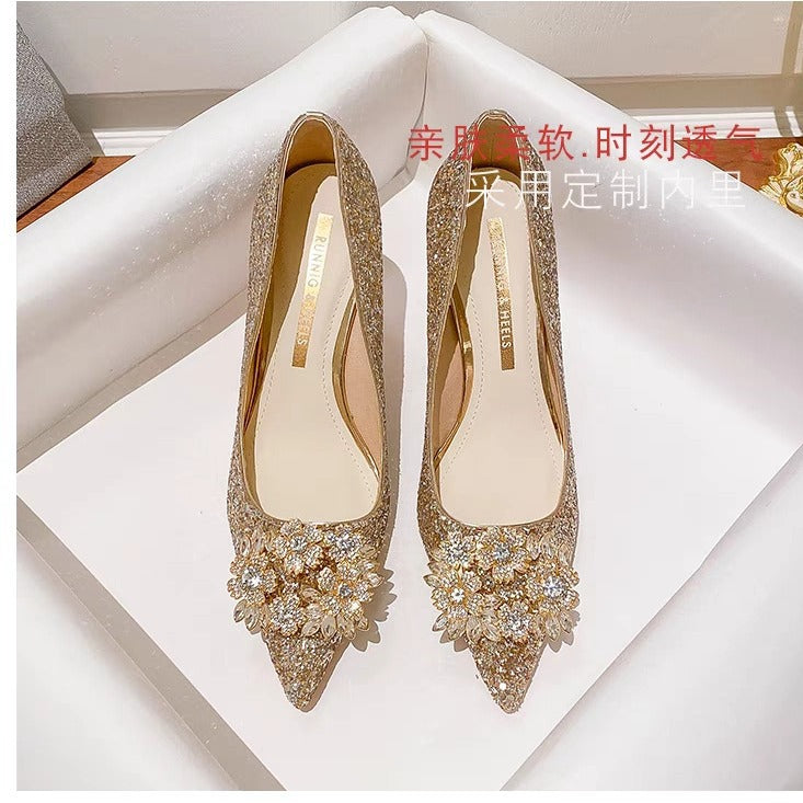 ANTMVS Wedding Shoes for Women New Hexiu Main Wedding Dress Not Tired Feet Crystal Champagne Autumn and Winter plus Size High Heels