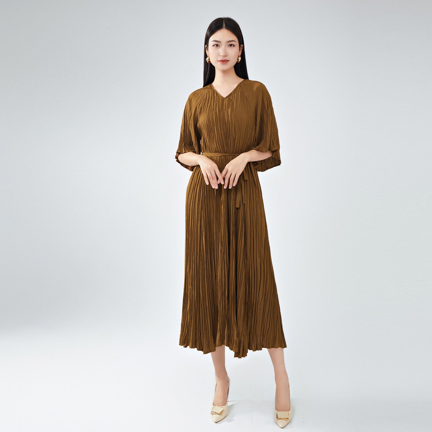 2025 Large size dress women's summer loose and thin Shenzhen Nanyou high-end women's clothing new Sanzhai pleated skirt