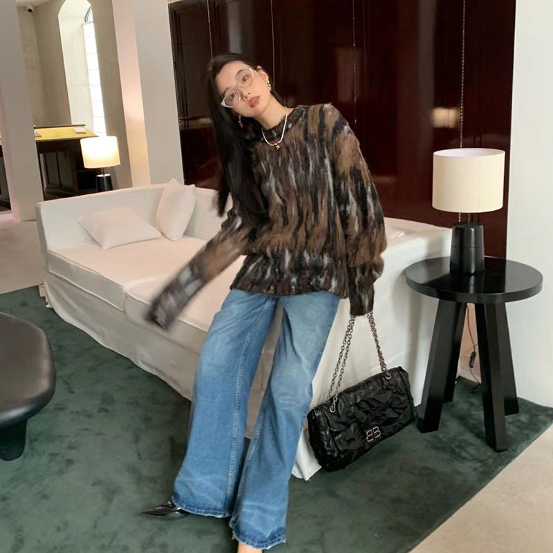 Nanyou Shukou Factory 2025 Autumn and Winter New Ac Style Star Same Style N Blue Wide Leg Straight Denim Trousers for Women