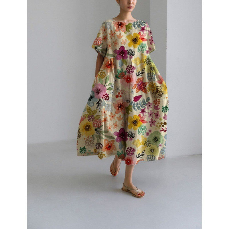 ANTMVS Cross-Border Summer New European and American Women's Clothing Loose round Neck Fashion Advanced Short Sleeve 3D Printing Dress
