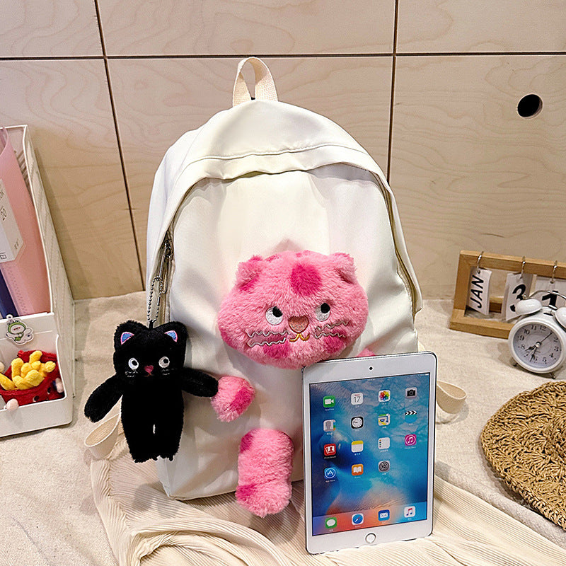 Cross-Border Cute Polka Dot Cat Girl Backpack New Personalized Plush Doll Bag Large Capacity Student Schoolbag