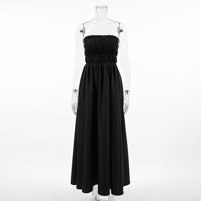 2025 summer Spice Girl sleeveless tube top temperament slim dress high-end seaside vacation little black dress woman