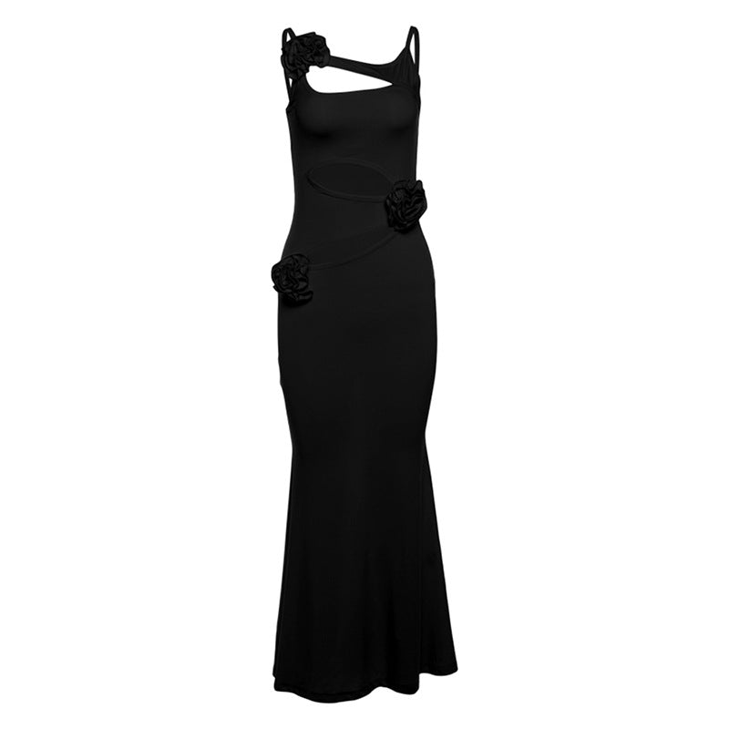2025 style popular summer new women's clothing three-dimensional flower decorative design hollow slim hip dress