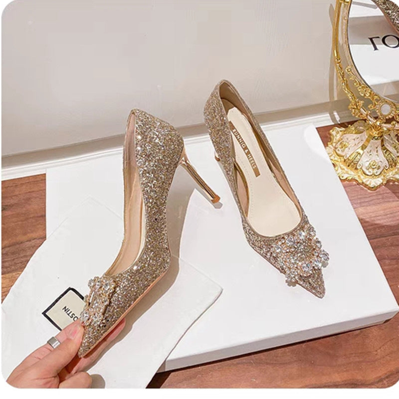 ANTMVS Wedding Shoes for Women New Hexiu Main Wedding Dress Not Tired Feet Crystal Champagne Autumn and Winter plus Size High Heels