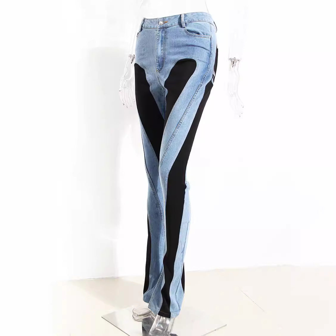 Antmvs Niche Design Deconstructed Style Contrast Color Jeans Women's Autumn Sexy Hot Girl Slimming Long Leg High Waist Trousers