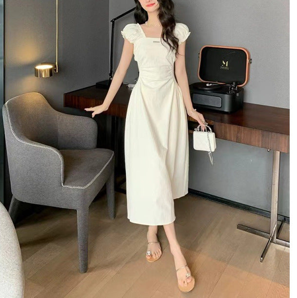 2025 square collar white dress children's summer new first love pure milk sweet small waist dress
