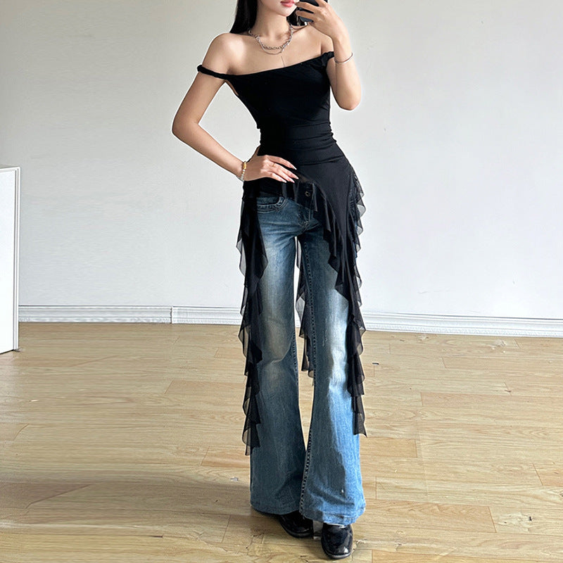 2025 style popular summer new women's clothing solid color slim-fit street fashion one-word collar sleeveless dress
