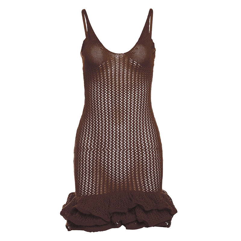 ANTMVS European and American Style Summer New Women's Sexy Hot Girl Strap Backless V-neck Low-Cut High Waist Bud Dress