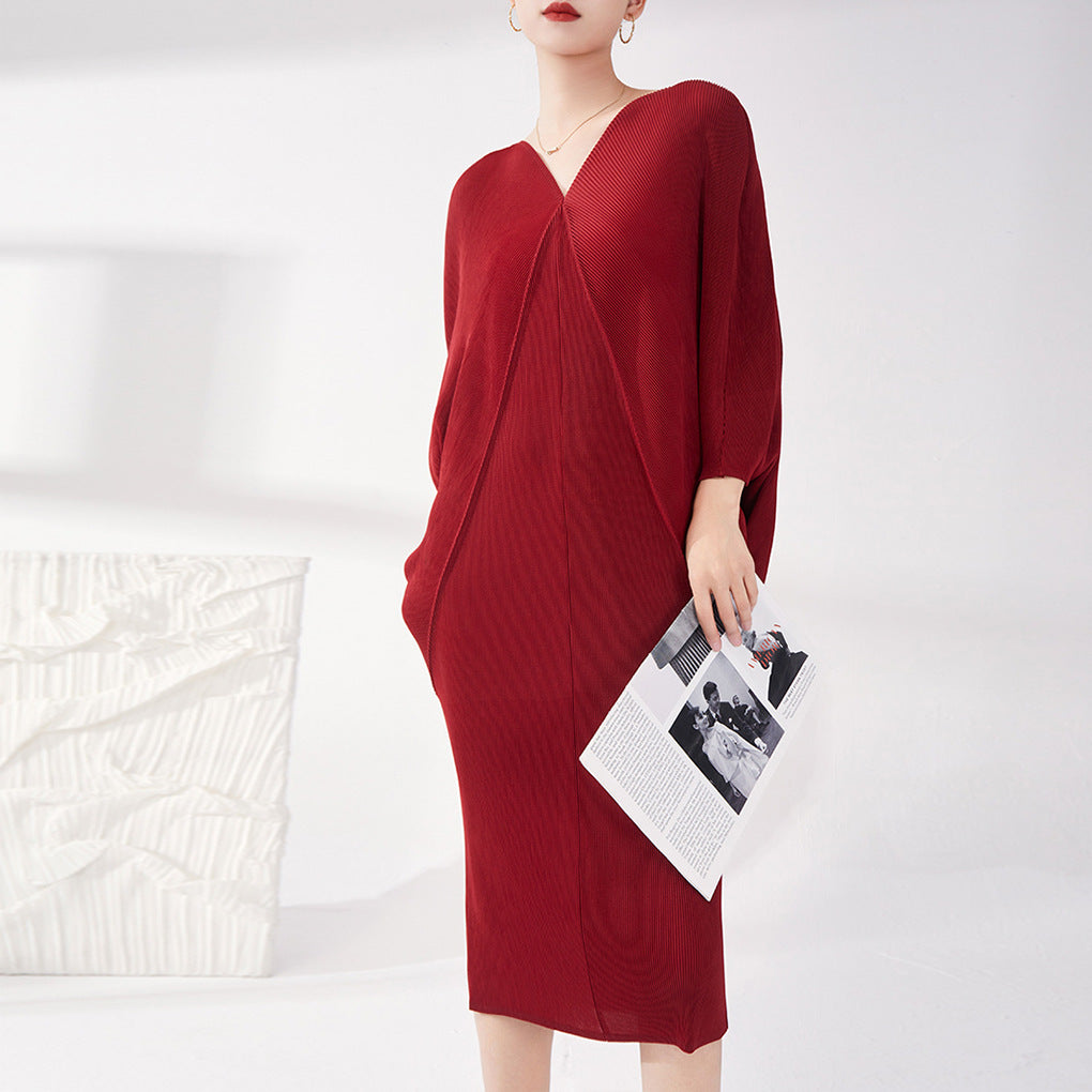 2025 hot-selling dresses, new women's high-end large-size women's clothing, bat sleeves, loose and irregular medium and long dresses.
