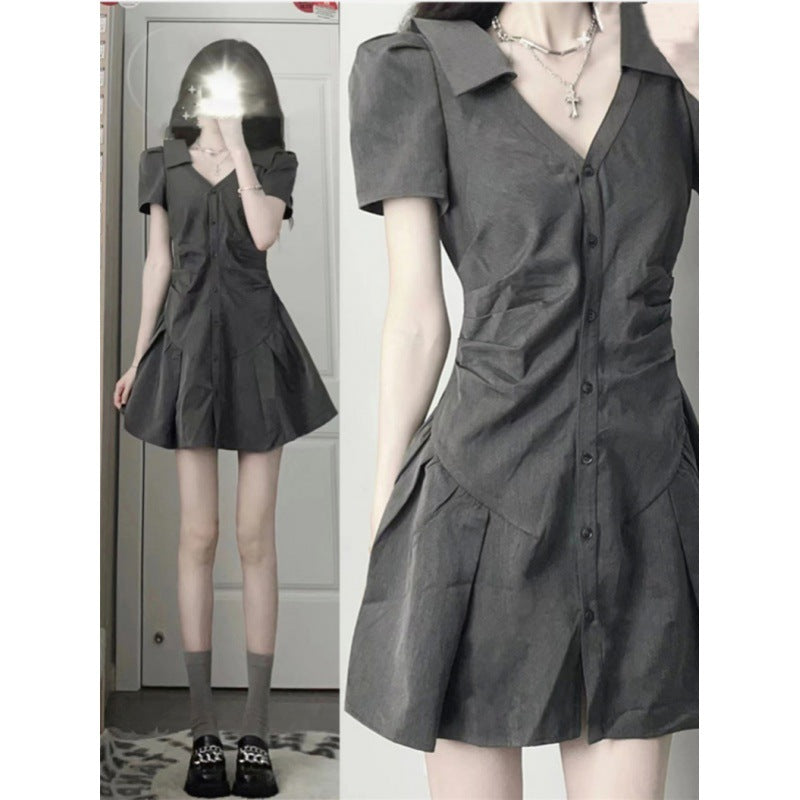 2025 Summer clothes can be salt and sweet, pure wind Spice Girls Internet celebrities fried street design sense niche waist thin pleated dress women