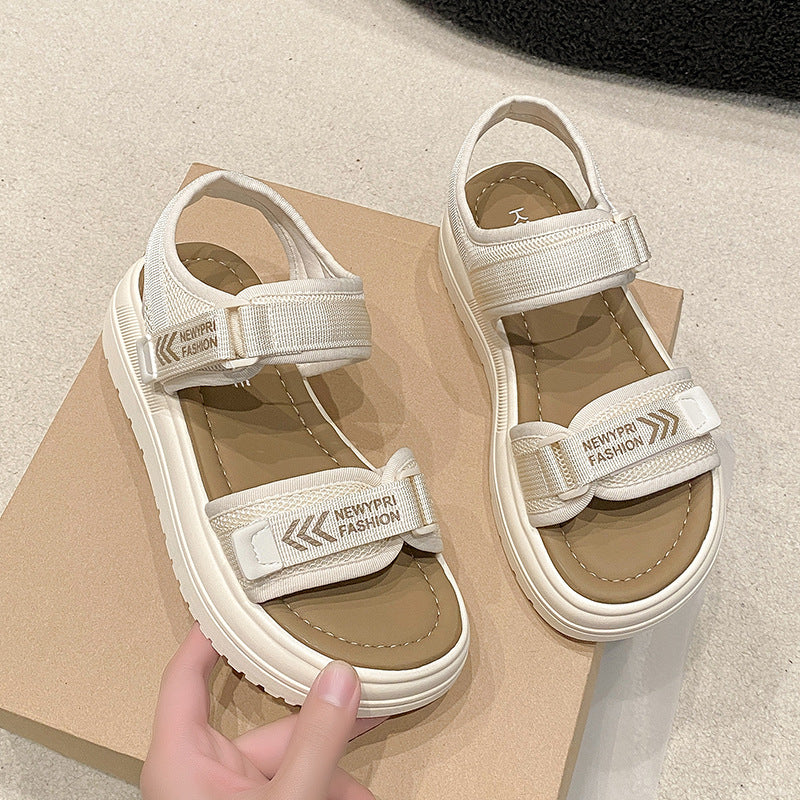 ANTMVS Women's Thick-Soled Roman Sandals Summer New Style One-Strap Buckle Muffin Velcro Beach Muffin Sandals for Women