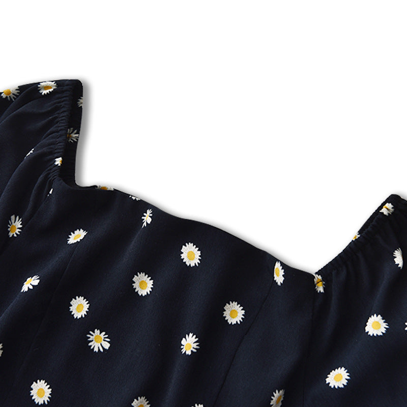 2025 Little Daisy Polka Dot Tea Break Dress Summer New Platycodon Platycodon Long Skirt Women's Square Neck Dress