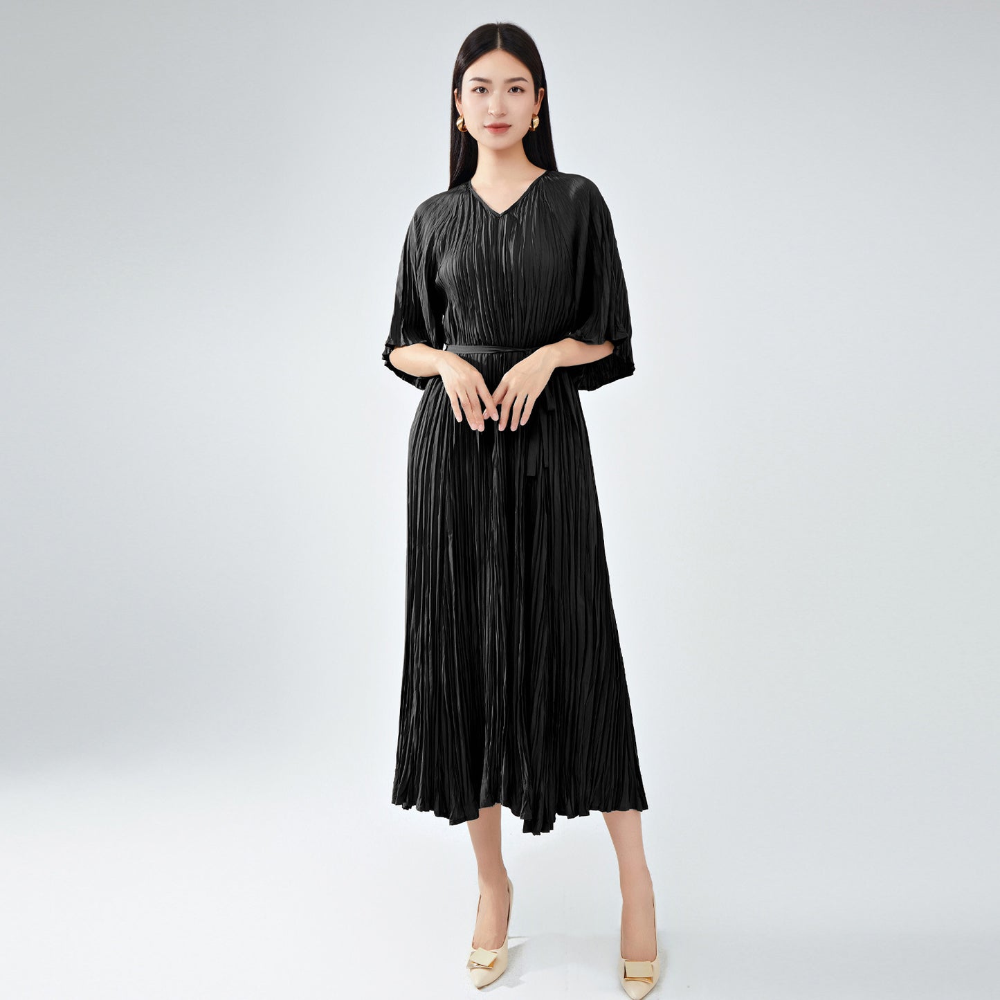 2025 Large size dress women's summer loose and thin Shenzhen Nanyou high-end women's clothing new Sanzhai pleated skirt