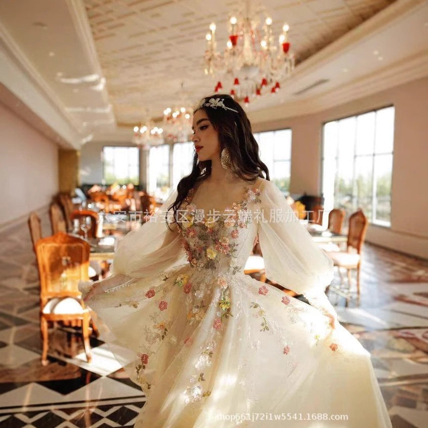 2025 light wedding dress new color dress long-sleeved banquet dress princess dress
