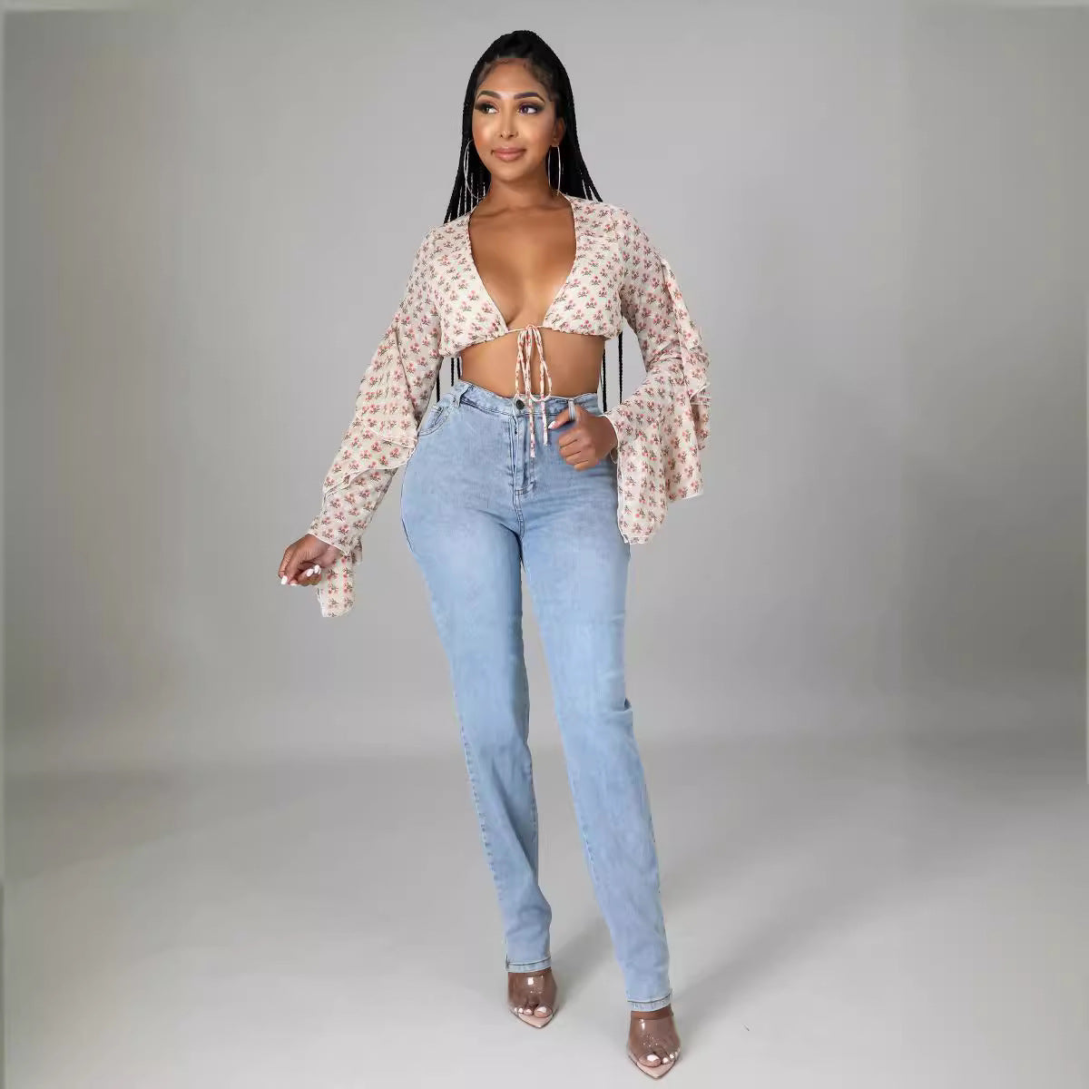 Sk511000 New Europe and America Cross Border Women's Back Waist Hollow Sexy Stretch Jeans
