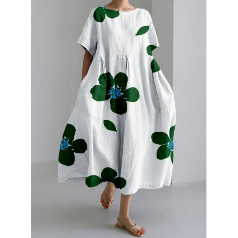 ANTMVS Cross-Border Summer New European and American Women's Clothing Loose round Neck Fashion Advanced Short Sleeve 3D Printing Dress