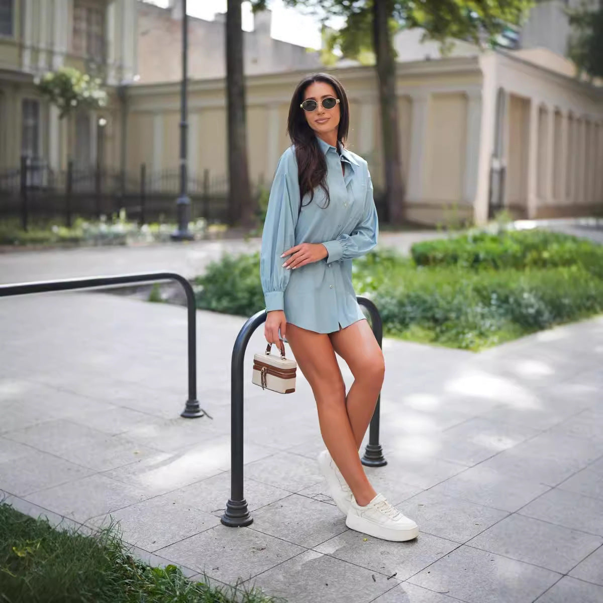 Popular trade women's clothing popular autumn and winter solid color washed denim long-sleeved simple shirt
