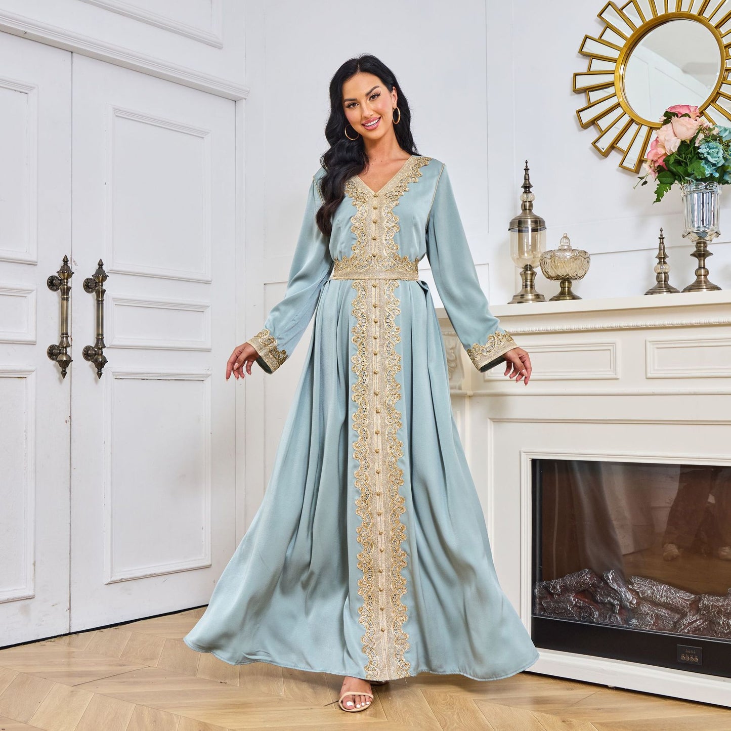 2025 MT096 Cross-border Middle East Popular trade Muslim women's clothing abaya embroidered lace fashion high-end long dress