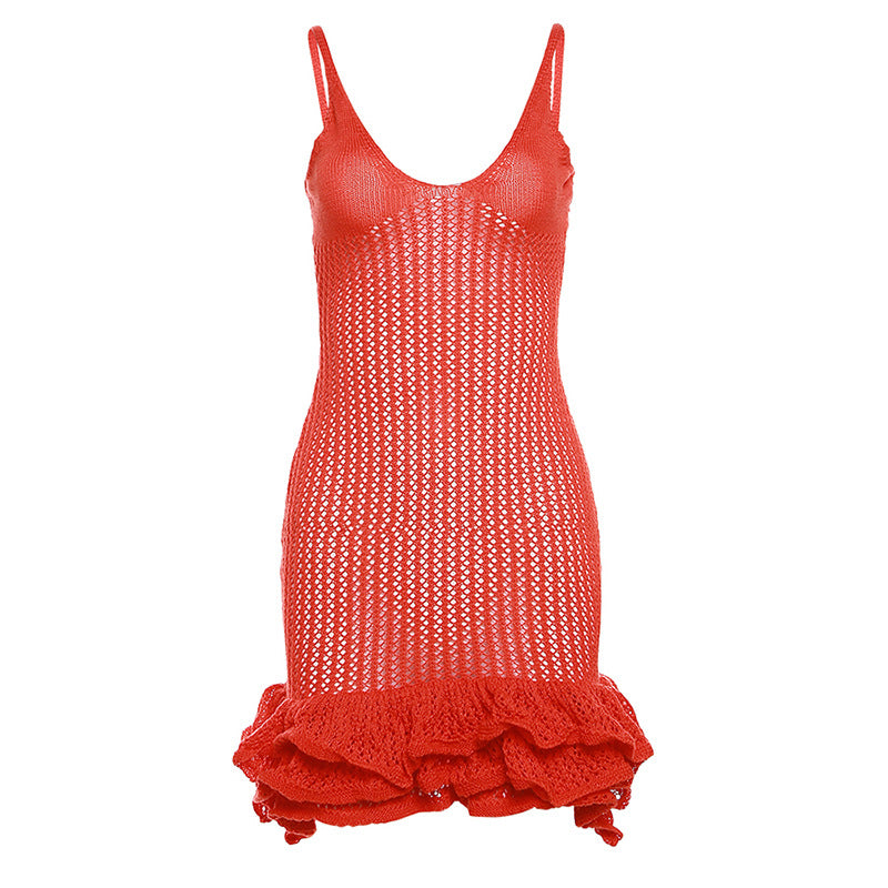 ANTMVS European and American Style Summer New Women's Sexy Hot Girl Strap Backless V-neck Low-Cut High Waist Bud Dress