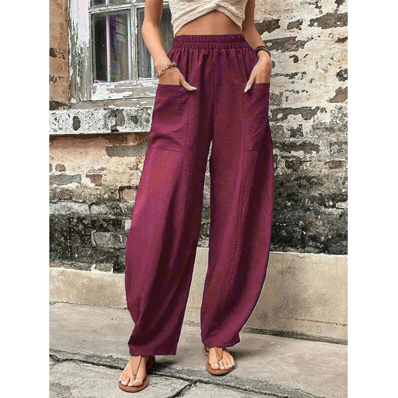Antmvs Wish Independent Station Cross-Border Hot Women's Pants Solid Color Pocket Women's Casual Trousers Trousers with an Elasticated Waist Trousers