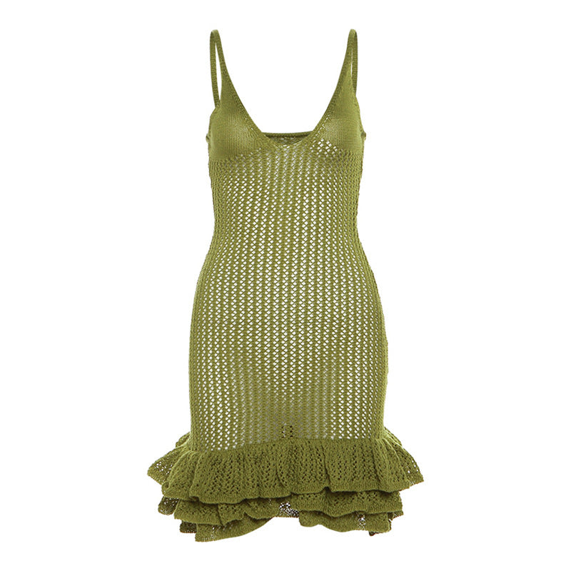 ANTMVS European and American Style Summer New Women's Sexy Hot Girl Strap Backless V-neck Low-Cut High Waist Bud Dress