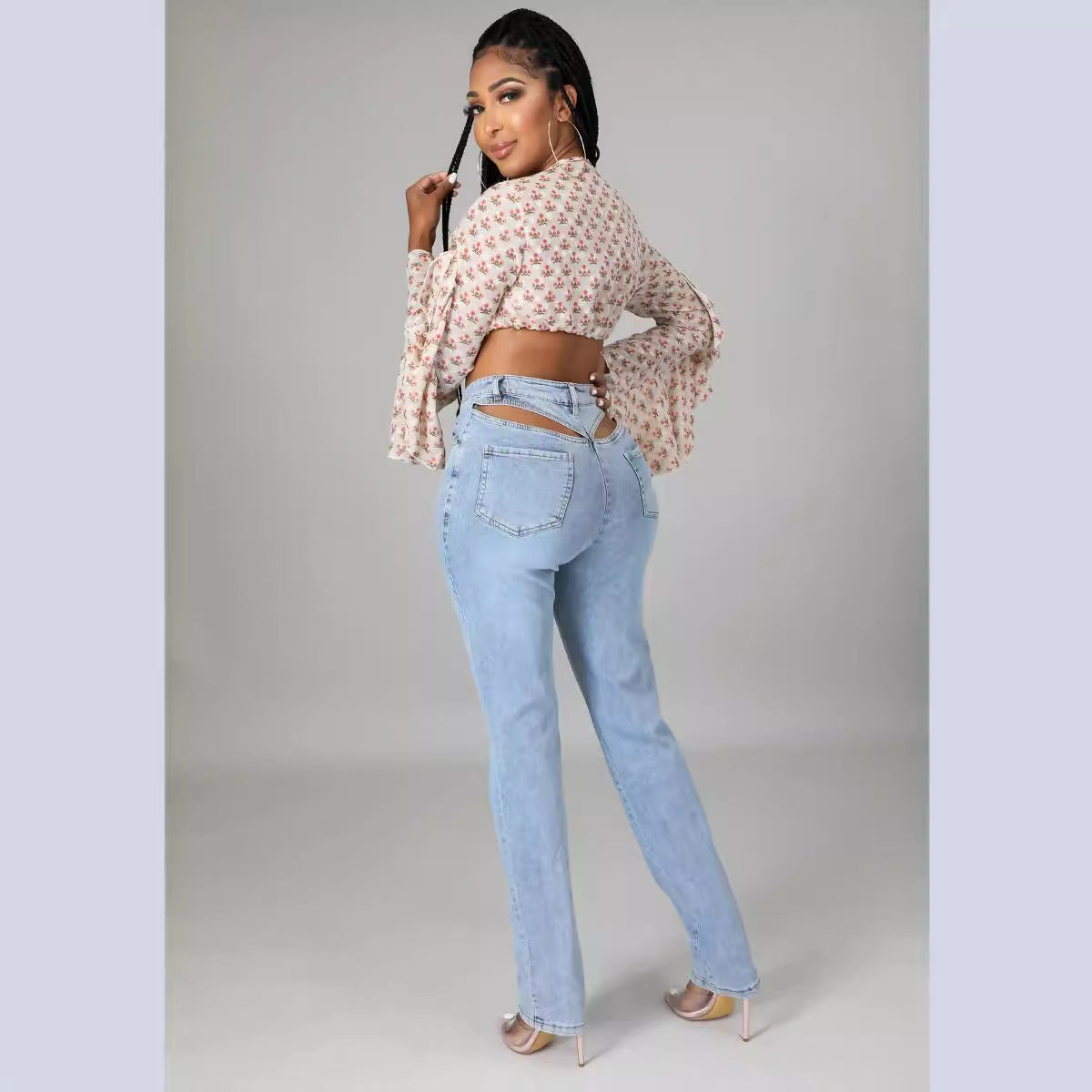 Sk511000 New Europe and America Cross Border Women's Back Waist Hollow Sexy Stretch Jeans