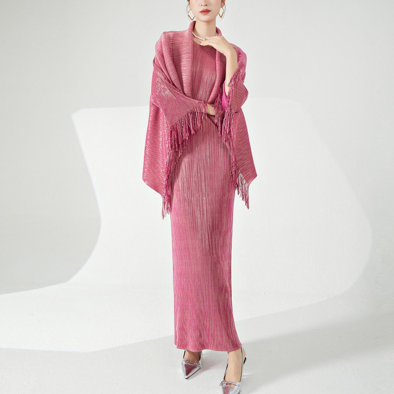 2025 dress set women's clothing high-end sense imperial sister temperament wear fashion pleated shawl skirt two-piece set women