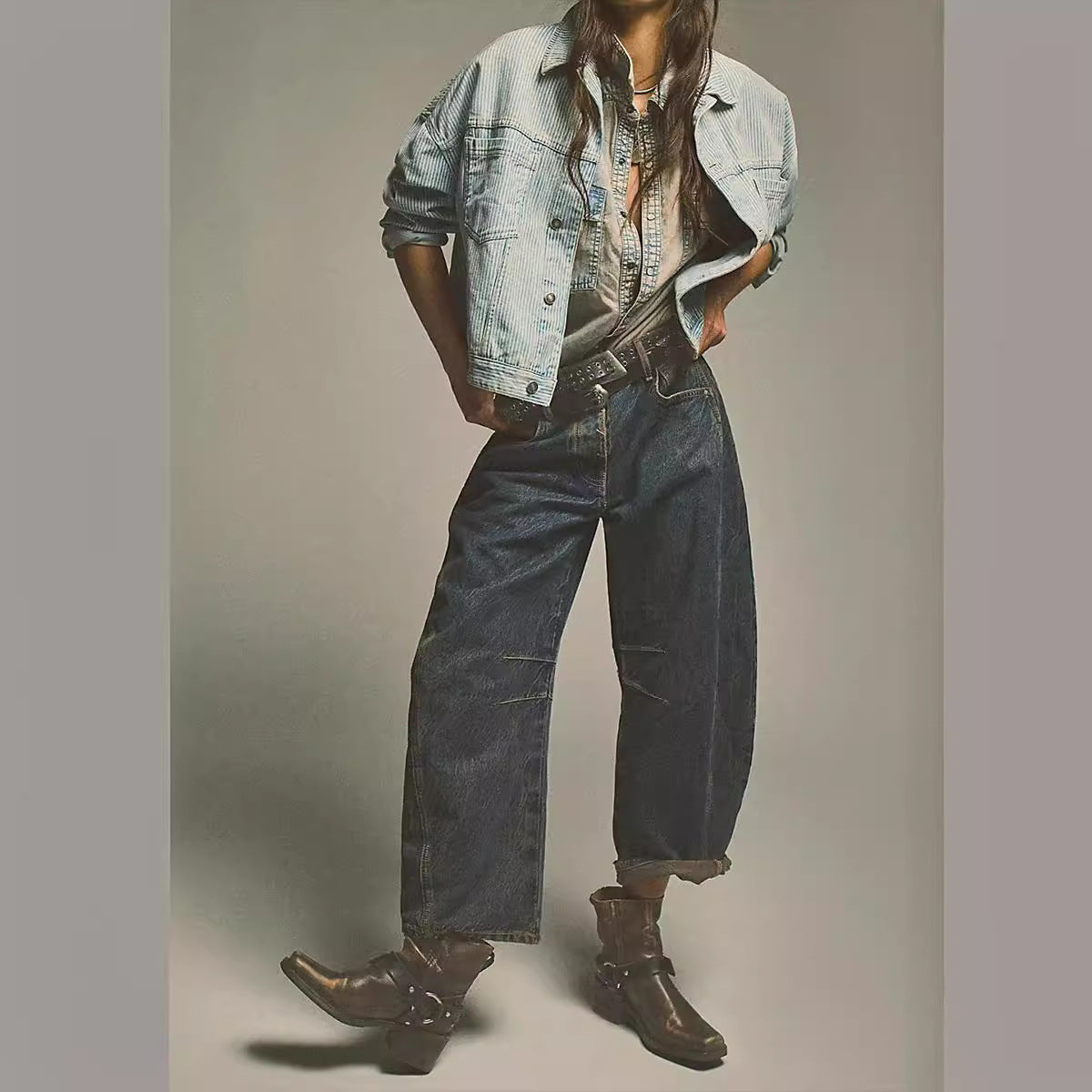 2025 New Best Seller in Europe and America Fashion Casual Wide Leg Loose Jeans Women's Mid-Low Waist Washed Denim