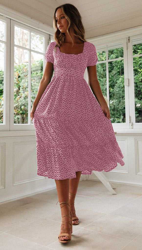 ANTMVS European and American New Wish Hot Square Collar Puff Sleeve Floral Dress Dress