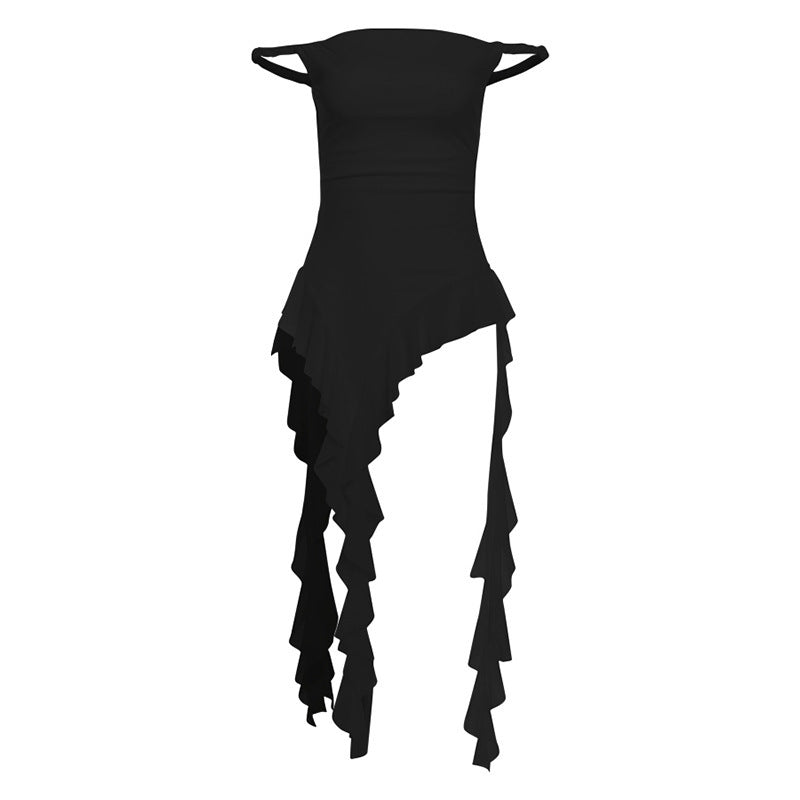 2025 style popular summer new women's clothing solid color slim-fit street fashion one-word collar sleeveless dress