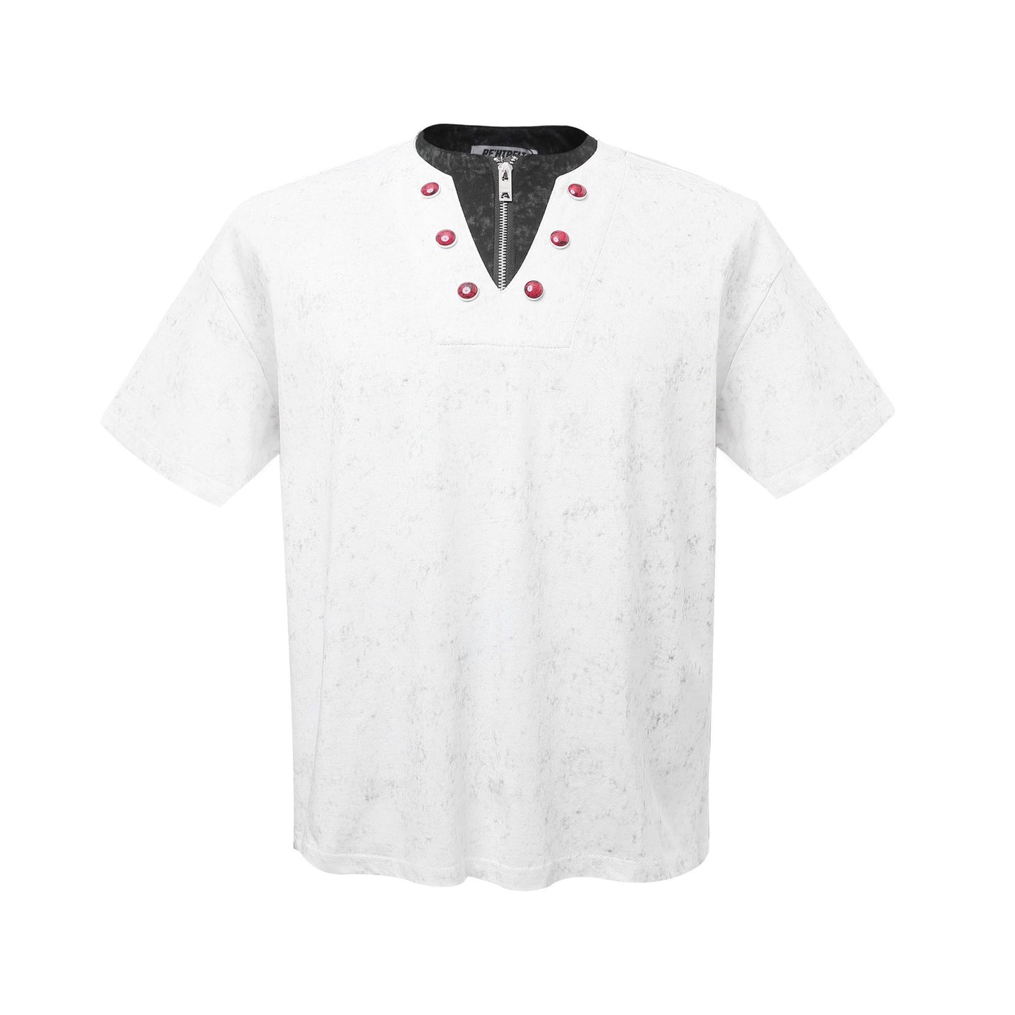 2025 K67 2025n Street Neutral Ruby Deconstruction High Sense Men's Short and Wide Fake Two-piece Design Short Sleeve T-Shirt