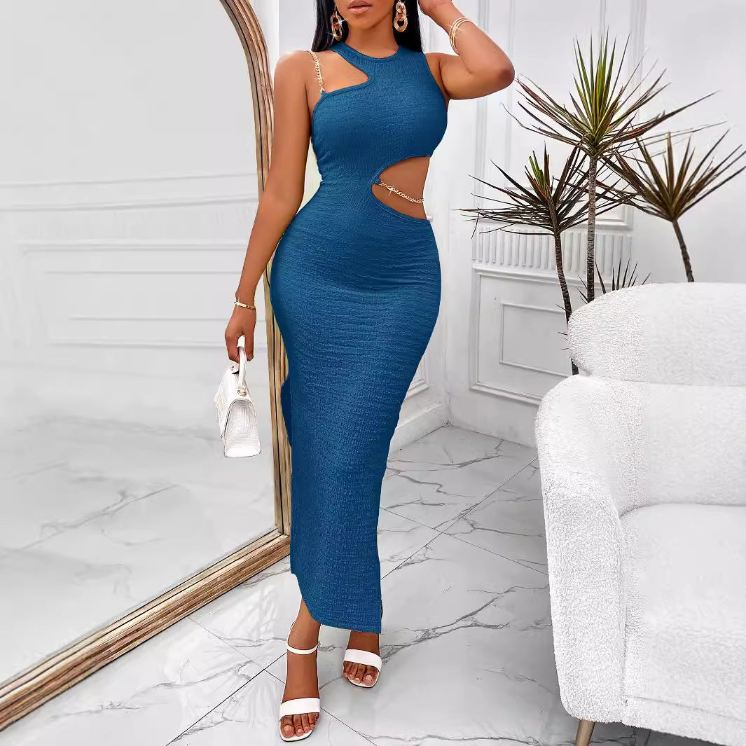 ANTMVS 2025 AC297 drape age-reducing dress, sexy hip skirt, personalized design, sleeveless split-ended medium and long dress, female style