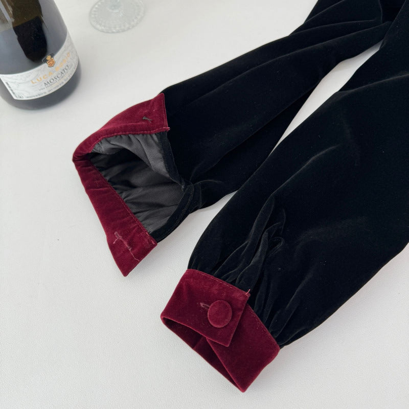 2025 new women's spring and autumn skirt retro high-end wear black velvet dress women's clothing