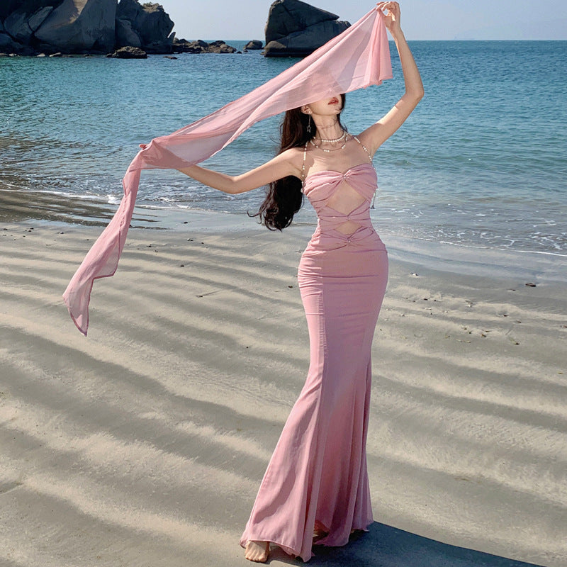 2025 light luxury, niche floating yarn tube top, fishtail dress, socialite temperament, birthday party, annual meeting dress, long dress