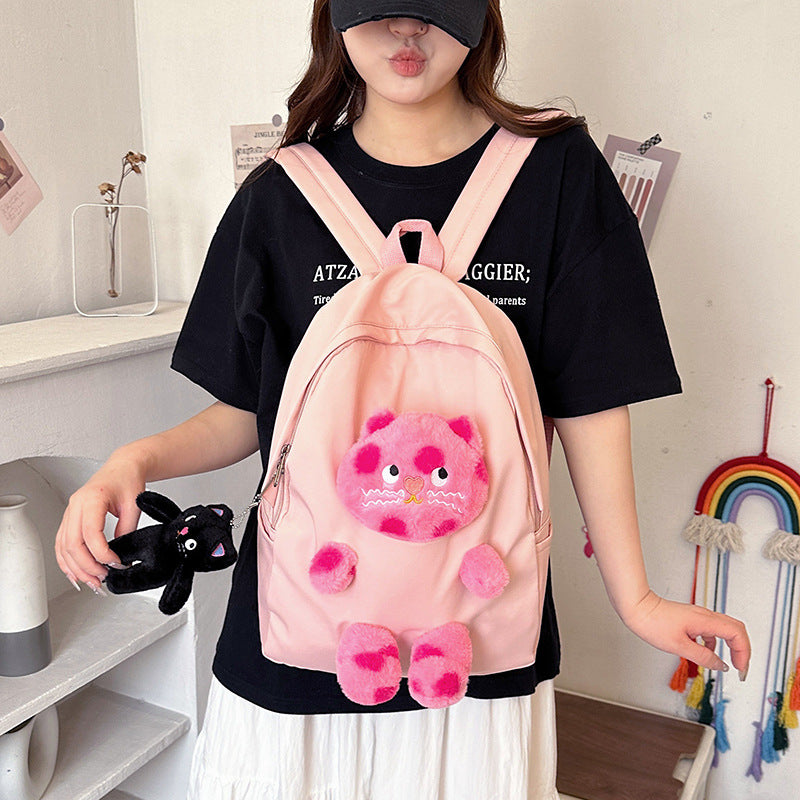 Cross-Border Cute Polka Dot Cat Girl Backpack New Personalized Plush Doll Bag Large Capacity Student Schoolbag