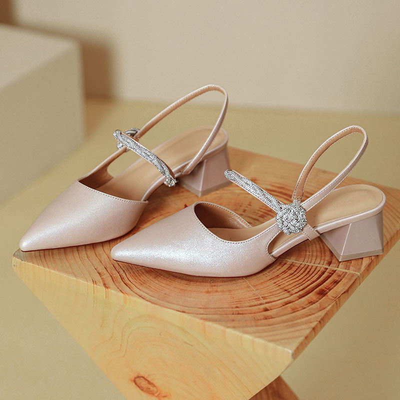 ANTMVS Closed Toe Sandals for Women New Summer Style Mary Jane Shoes Chunky Heel Silver Word with Pointed Toe High Heels