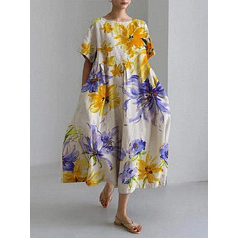 ANTMVS Cross-Border Summer New European and American Women's Clothing Loose round Neck Fashion Advanced Short Sleeve 3D Printing Dress
