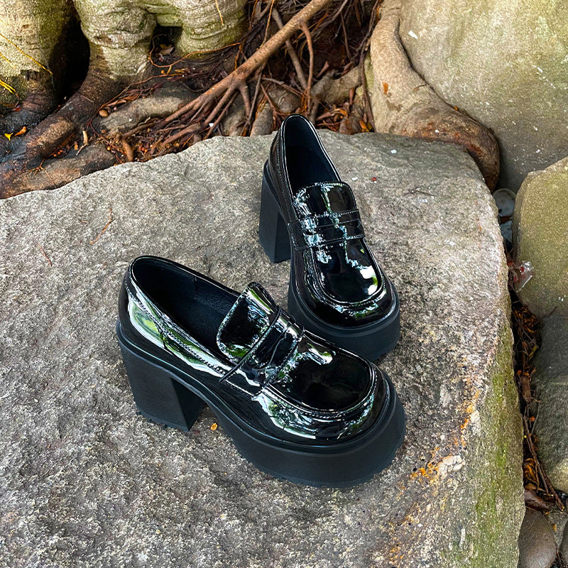 ANTMVS 10cm Super High Heel Waterproof Platform Patent Leather Deep Mouth plus Size Female Spring and Autumn Single-Layer Shoes Cross-Border 35-Size 43 One Pedal Shoes