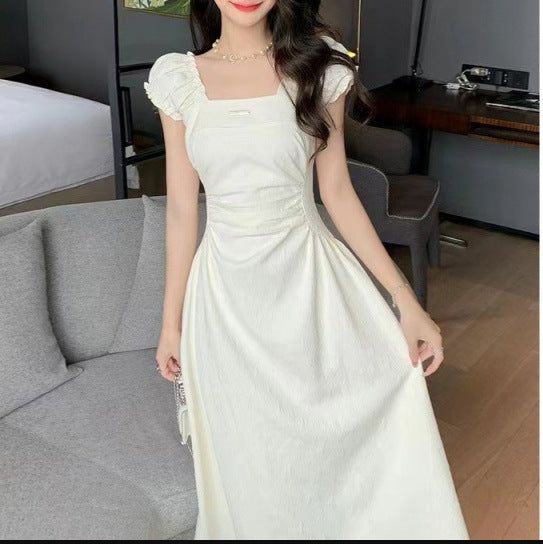2025 square collar white dress children's summer new first love pure milk sweet small waist dress