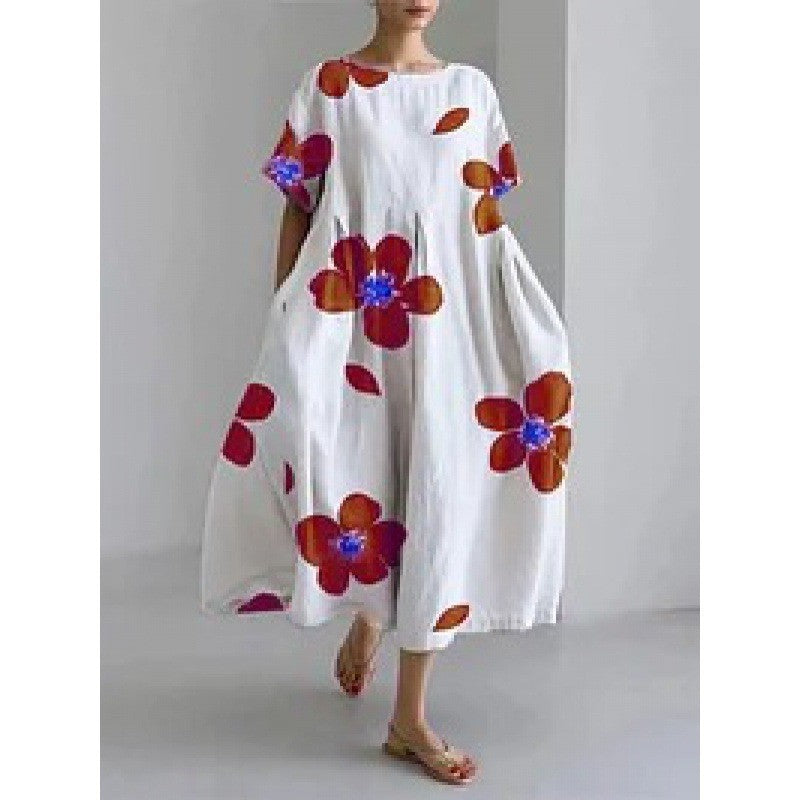 ANTMVS Cross-Border Summer New European and American Women's Clothing Loose round Neck Fashion Advanced Short Sleeve 3D Printing Dress