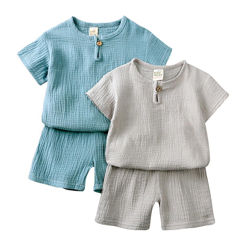 ANTMVS Children's Clothing Wholesale Summer Children's Cotton and Linen Short Sleeve T-shirt Shorts Set Chinese Style Children Thin Two-Piece Suit