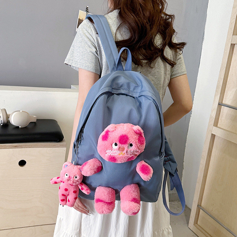 Cross-Border Cute Polka Dot Cat Girl Backpack New Personalized Plush Doll Bag Large Capacity Student Schoolbag