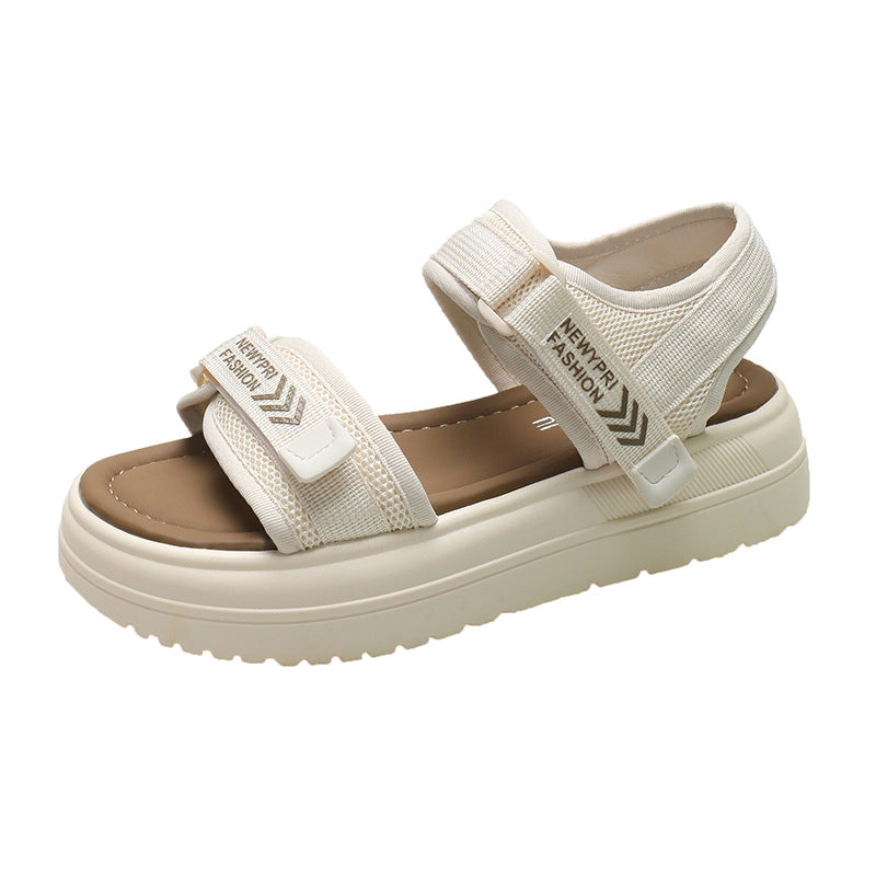 ANTMVS Women's Thick-Soled Roman Sandals Summer New Style One-Strap Buckle Muffin Velcro Beach Muffin Sandals for Women