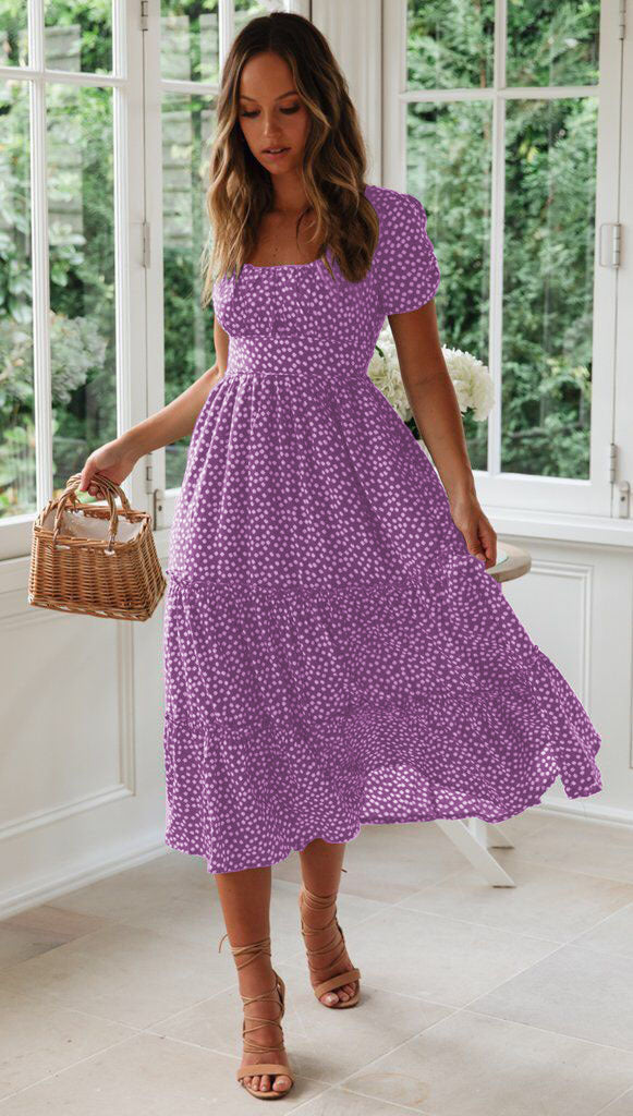 ANTMVS European and American New Wish Hot Square Collar Puff Sleeve Floral Dress Dress
