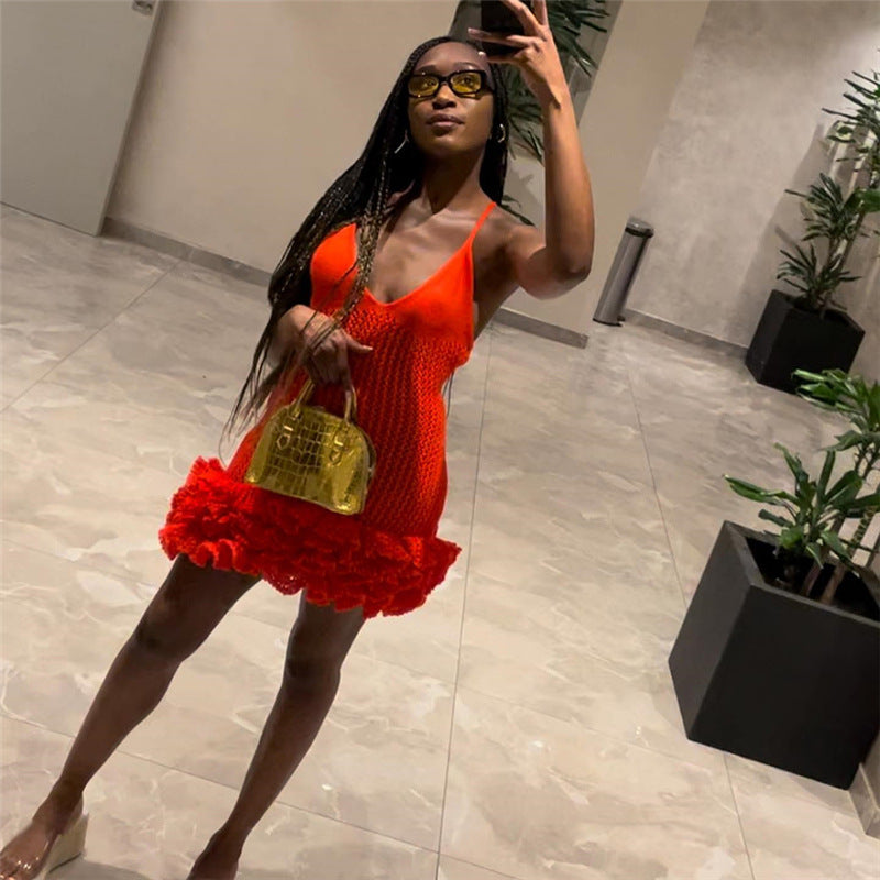 ANTMVS European and American Style Summer New Women's Sexy Hot Girl Strap Backless V-neck Low-Cut High Waist Bud Dress